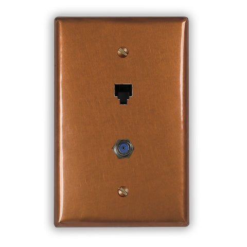 Antique Copper - 1 Phone Jack / 1 Cable Jack Wallplate - Wallplate Warehouse ANTQCOP1PJ1CJ 819332020224