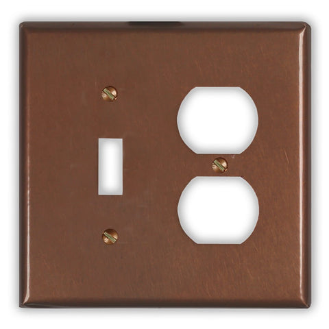 Antique Copper - 1 Toggle / 1 Duplex Wallplate - Wallplate Warehouse ANTQCOP1T1D 819332020118 1 Toggle / 1 Duplex