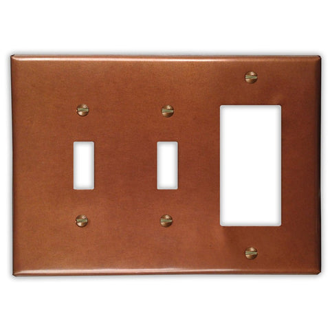 Antique Copper - 2 Toggle / 1 Rocker Wallplate - Wallplate Warehouse ANTQCOP2T1R 819332020132 2 Toggle / 1 Rocker
