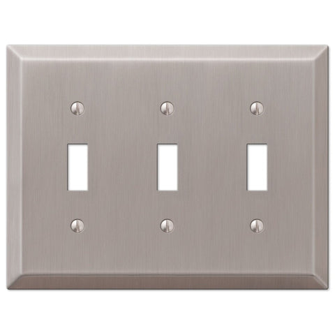 Century Brushed Nickel Steel - 3 Toggle Wallplate - Wallplate Warehouse 163TTTBN 070686569382 3 Toggle