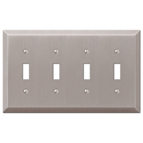 Century Brushed Nickel Steel - 4 Toggle Wallplate - Wallplate Warehouse 163T4BN 070686574560 4 Toggle