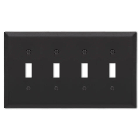 Century Matte Black Steel - 4 Toggle Wallplate - Wallplate Warehouse 163T4MB 070686004555 4 Toggle