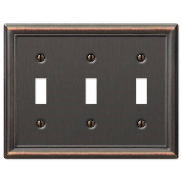 Chelsea Aged Bronze Steel - 3 Toggle Wallplate - Wallplate Warehouse 149TTTDB 070686559796 3 Toggle