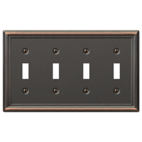 Chelsea Aged Bronze Steel - 4 Toggle Wallplate - Wallplate Warehouse 149T4DB 070686559819 4 Toggle