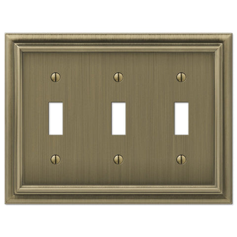 Continental Brushed Brass Cast - 3 Toggle Wallplate - Wallplate Warehouse 94TTTBB 070686557204 3 Toggle