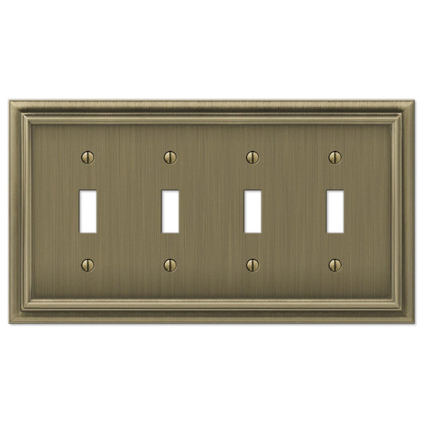 Continental Brushed Brass Cast - 4 Toggle Wallplate - Wallplate Warehouse 94T4BB 070686557228 4 Toggle