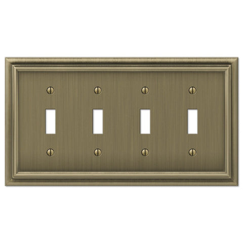 Continental Brushed Brass Cast - 4 Toggle Wallplate - Wallplate Warehouse 94T4BB 070686557228 4 Toggle