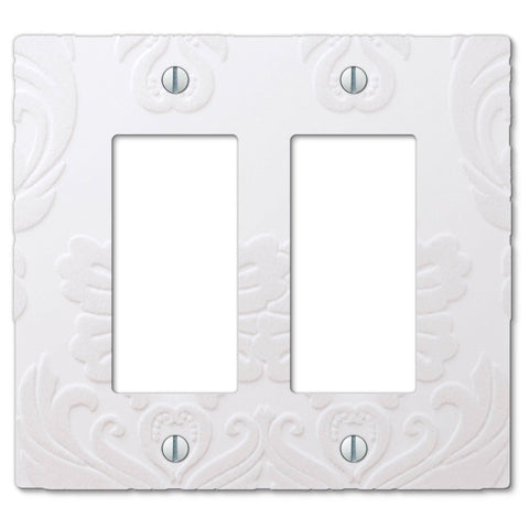 Damask White Plastic - 2 Rocker Wallplate - Wallplate Warehouse 40RRW 070686565728 2 Rocker