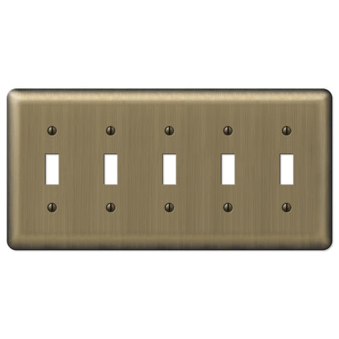 Devon Brushed Brass Steel - 5 Toggle Wallplate - Wallplate Warehouse 154T5 070686577059 5 Toggle