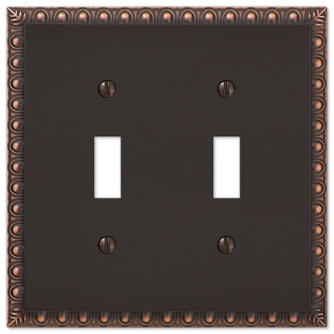 Egg & Dart Aged Bronze Cast - 2 Toggle Wallplate - Wallplate Warehouse 90TTVB 070686555675 2 Toggle