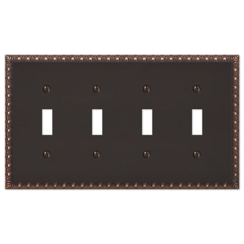 Egg & Dart Aged Bronze Cast - 4 Toggle Wallplate - Wallplate Warehouse 90T4VB 070686555552 4 Toggle