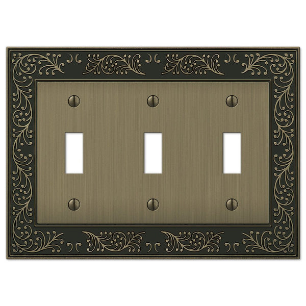 English Garden Brushed Brass Cast - 3 Toggle Wallplate - Wallplate Warehouse 43TTTBB 070686574980 3 Toggle
