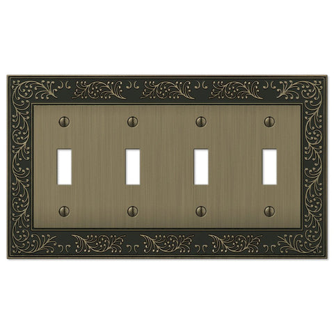 English Garden Brushed Brass Cast - 4 Toggle Wallplate - Wallplate Warehouse 43T4BB 070686575017 4 Toggle