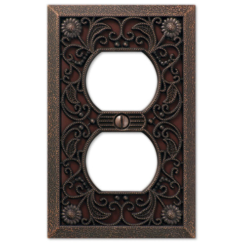 Filigree Aged Bronze Cast - 1 Duplex Wallplate - Wallplate Warehouse 65DDB 070686574003 1 Duplex