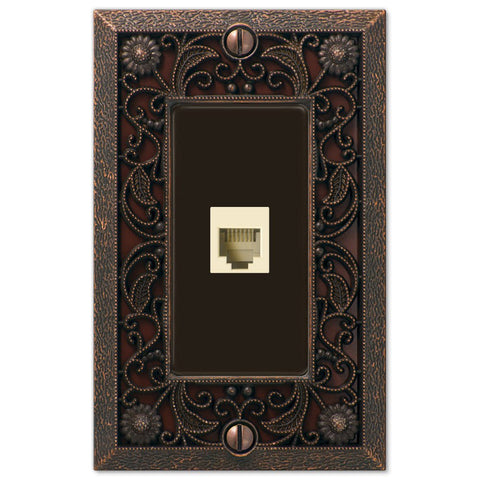 Filigree Aged Bronze Cast - 1 Phone Jack Wallplate - Wallplate Warehouse 65PHDB 070686581285 Phone Jacks