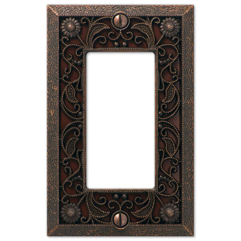 Filigree Aged Bronze Cast - 1 Rocker Wallplate - Wallplate Warehouse 65RDB 070686574010 1 Rocker