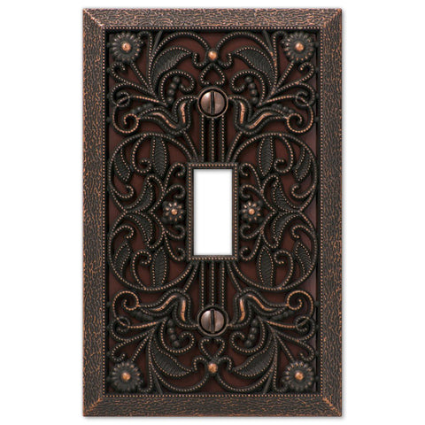 Filigree Aged Bronze Cast - 1 Toggle Wallplate - Wallplate Warehouse 65TDB 070686573990 1 Toggle