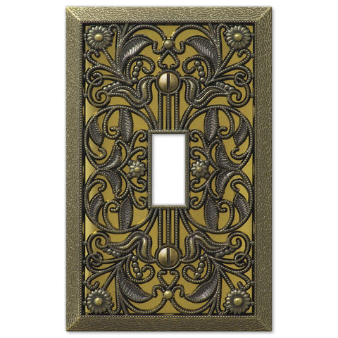 Filigree Antique Brass Cast - 1 Toggle Wallplate - Wallplate Warehouse 65TAB 070686167403 1 Toggle