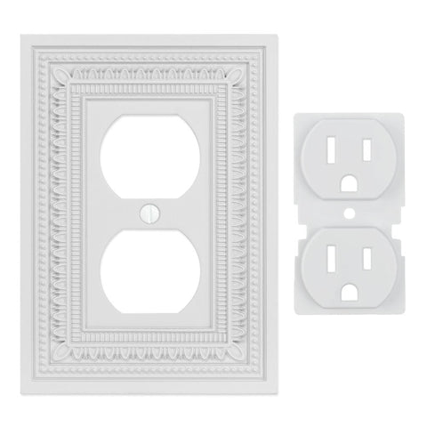 Filigree Border Matte White Cast - 1 Duplex Wallplate - Wallplate Warehouse 83DCMW - B 070686015223 1 Duplex