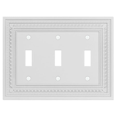 Filigree Border Matte White Cast - 3 Toggle Wallplate - Wallplate Warehouse 83TTTMW - B 070686015216 3 Toggle