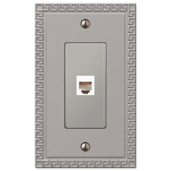 Greek Key Satin Nickel Cast - 1 Phone Jack Wallplate - Wallplate Warehouse 42PHN 070686580899 Phone Jacks