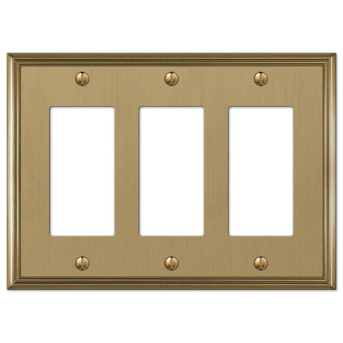 Metro Line Brushed Bronze Cast - 3 Rocker Wallplate - Wallplate Warehouse 77RRRBZ 070686585498 3 Rocker