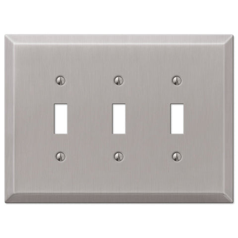 Oversized Brushed Nickel Steel - 3 Toggle Wallplate - Wallplate Warehouse 463TTTBN 070686572580 3 Toggle