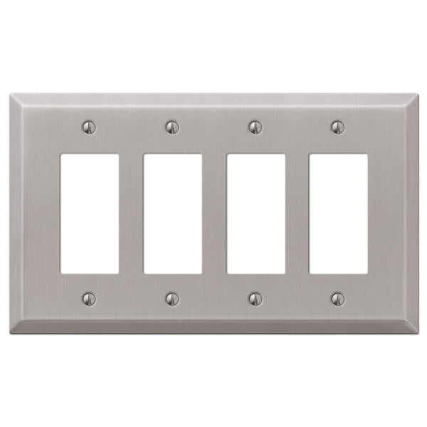 Oversized Brushed Nickel Steel - 4 Rocker Wallplate - Wallplate Warehouse 463R4BN - B 070686021408 4 Rocker