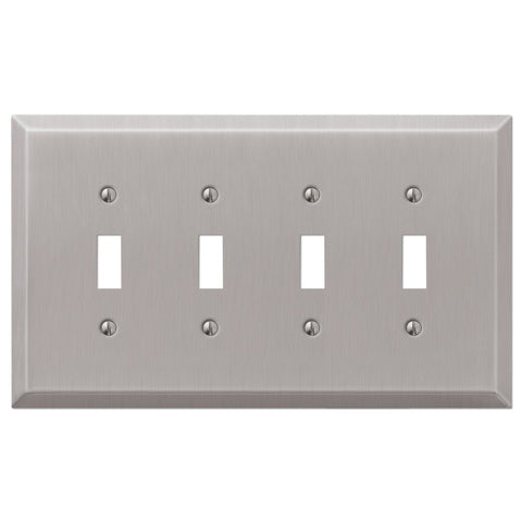 Oversized Brushed Nickel Steel - 4 Toggle Wallplate - Wallplate Warehouse 463T4BN - B 070686021392 4 Toggle