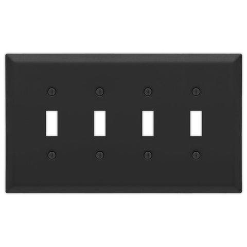 Oversized Matte Black Steel - 4 Toggle Wallplate - Wallplate Warehouse 463T4MB - B 070686021255 4 Toggle