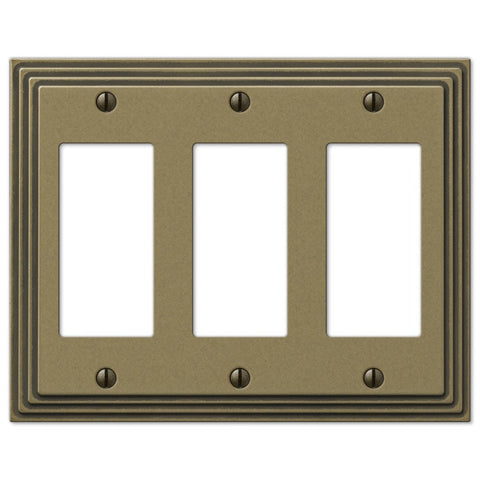 Steps Rustic Brass Cast - 3 Rocker Wallplate - Wallplate Warehouse 84RRRRB 070686553541 3 Rocker