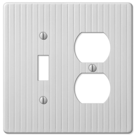 Embossed Line White Steel - 1 Toggle / 1 Duplex Outlet Wallplate - Wallplate Warehouse