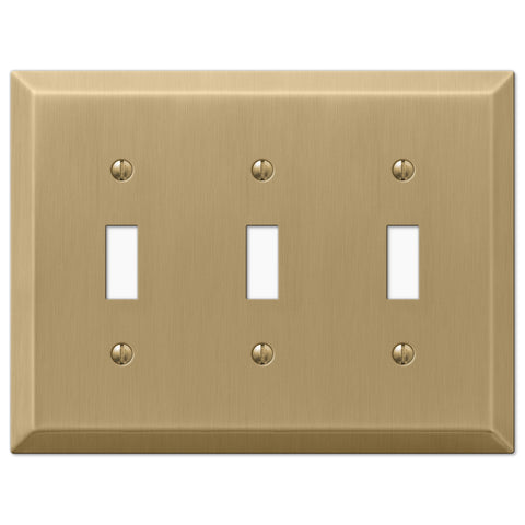 Century Brushed Bronze Steel - 3 Toggle Wallplate - Wallplate Warehouse