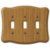 Austin Medium Oak Finish - 3 Toggle Wallplate - Wallplate Warehouse