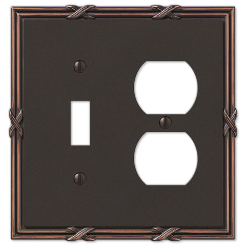 Ribbon & Reed Aged Bronze Cast - 1 Toggle / 1 Duplex Outlet Wallplate - Wallplate Warehouse