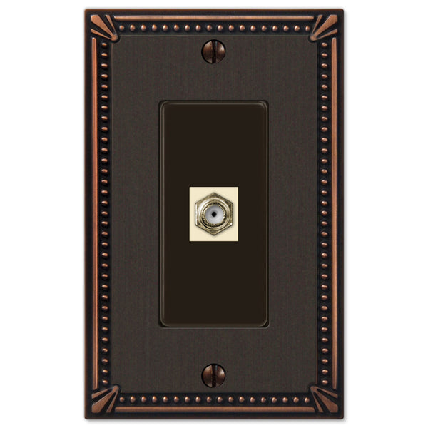 Imperial Bead Aged Bronze Cast - 1 Cable Jack Wallplate - Wallplate Warehouse