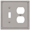 Imperial Bead Brushed Nickel Cast - 1 Toggle / 1 Duplex Outlet Wallplate - Wallplate Warehouse