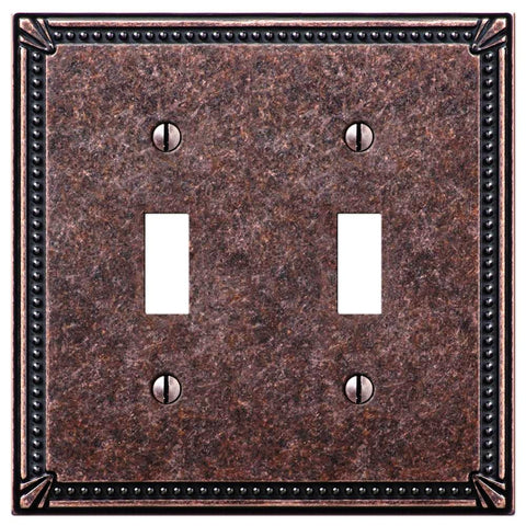 Imperial Bead Tumbled Aged Bronze Cast - 2 Toggle Wallplate - Wallplate Warehouse