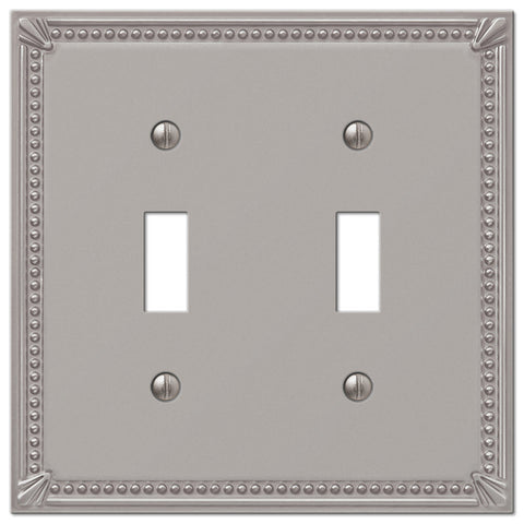 Imperial Bead Brushed Nickel Cast - 2 Toggle Wallplate - Wallplate Warehouse