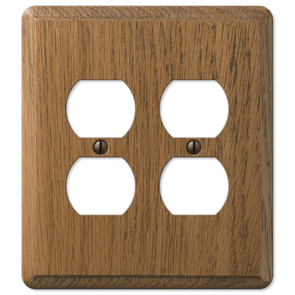 Contemporary Medium Oak Wood - 2 Duplex Outlet Wallplate - Wallplate Warehouse
