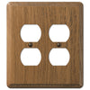 Contemporary Medium Oak Wood - 2 Duplex Outlet Wallplate - Wallplate Warehouse