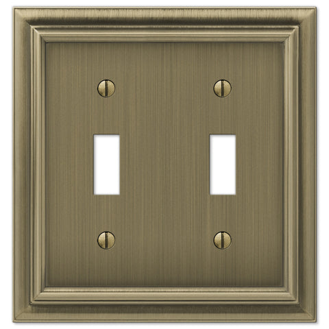 Continental Brushed Brass Cast - 2 Toggle Wallplate - Wallplate Warehouse