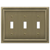 Continental Brushed Brass Cast - 3 Toggle Wallplate - Wallplate Warehouse
