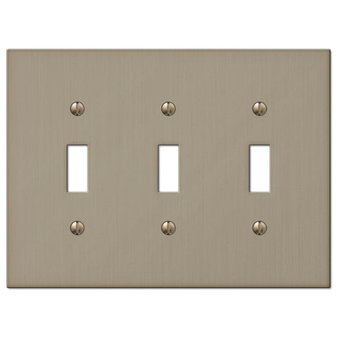 Elan Brushed Bronze Cast - 3 Toggle Wallplate