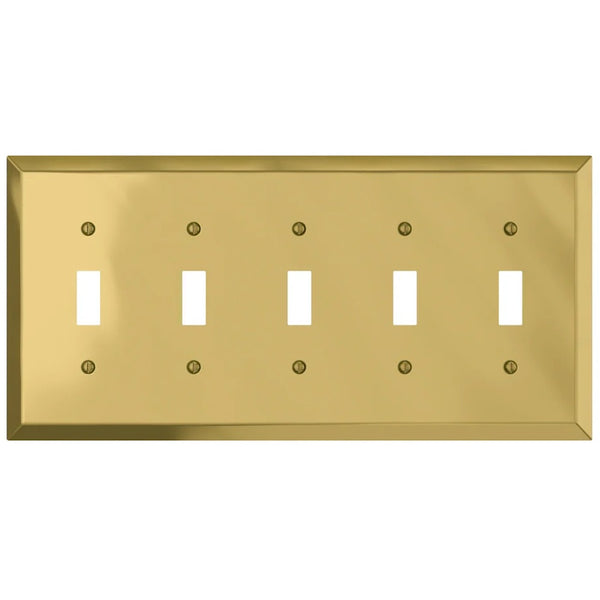 Century Polished Brass Steel - 5 Toggle Wallplate