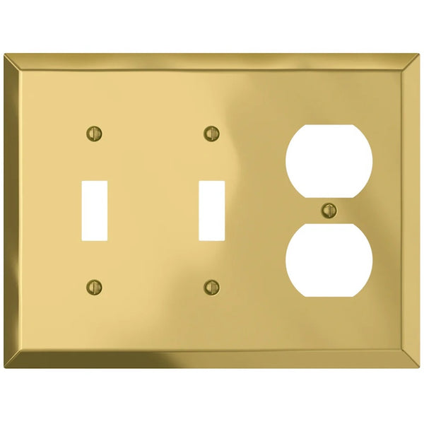 Century Polished Brass Steel - 2 Toggle / 1 Duplex Wallplate