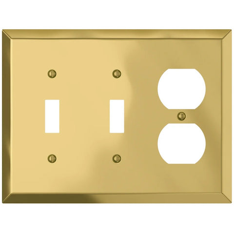 Century Polished Brass Steel - 2 Toggle / 1 Duplex Wallplate