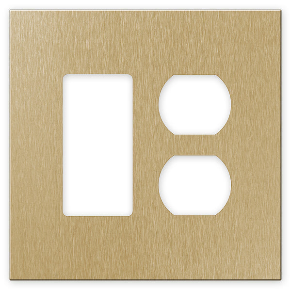 Screwless Oversized Brushed Gold - 1 Rocker/1 Duplex Wallplate
