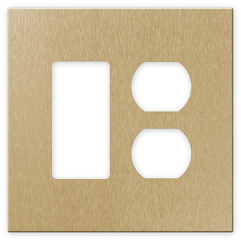 Screwless Oversized Brushed Gold - 1 Rocker/1 Duplex Wallplate
