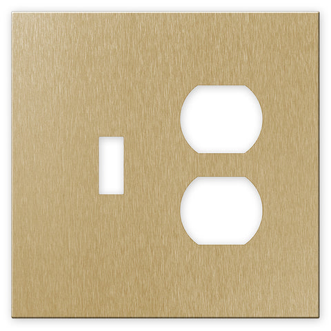 Screwless Oversized Brushed Gold - 1 Toggle/1 Duplex Wallplate